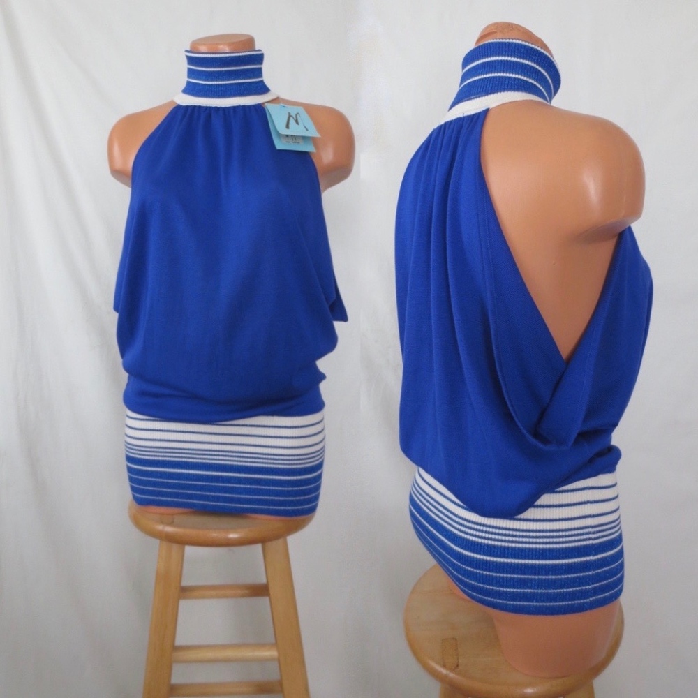 MARCIANO silk top indian ocean blue knit NWT sz M